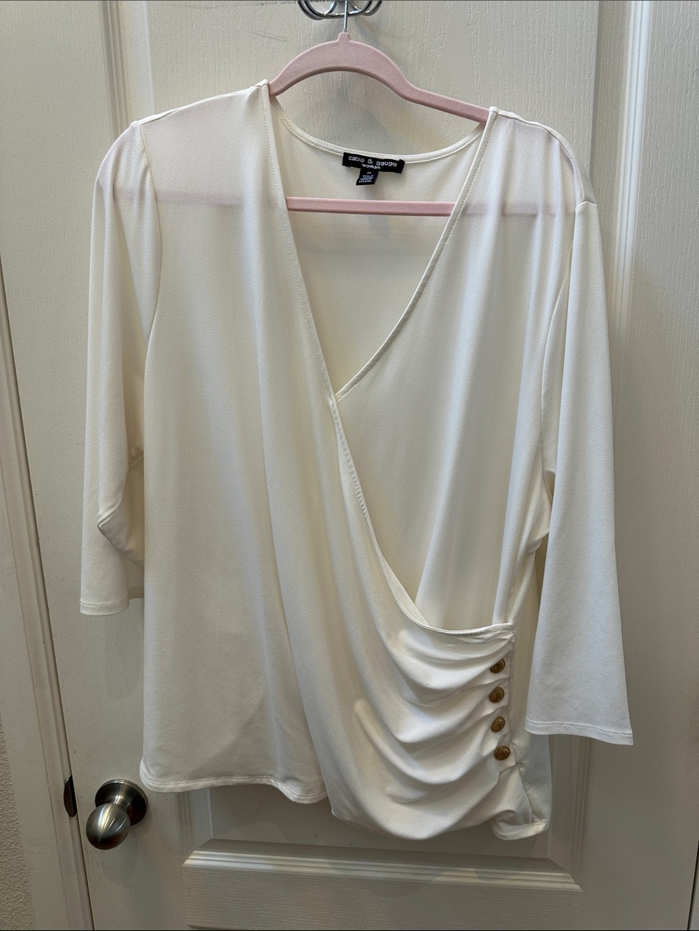 Cable & Gauge Ivory Faux-Wrap Tunic with Side Button Detail